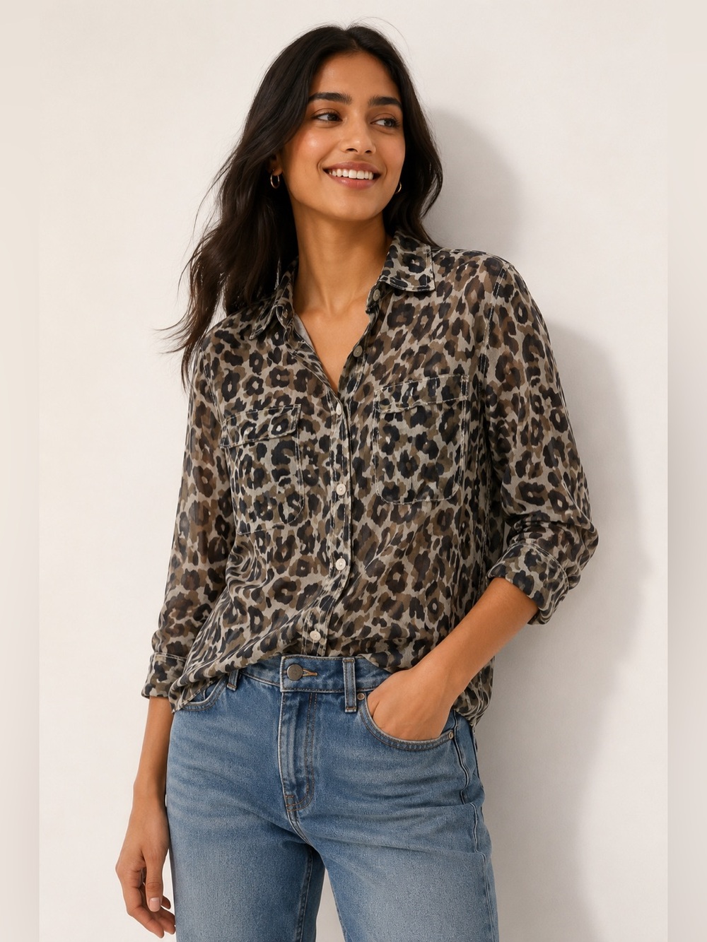 Old Navy Leopard Print Button-Up Blouse – XS